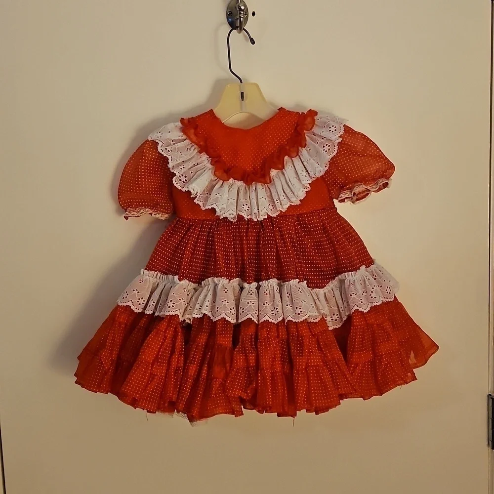 Vintage Handmade Red and White Pin Dot Ruffled Circle Lolita Pageant Dress